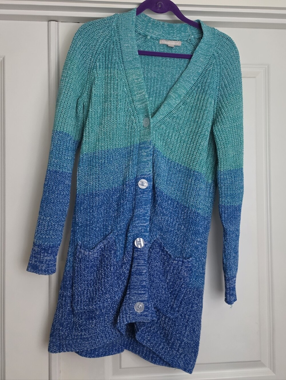 Woman Within Ombre Long Cardigan - Teal and Blue